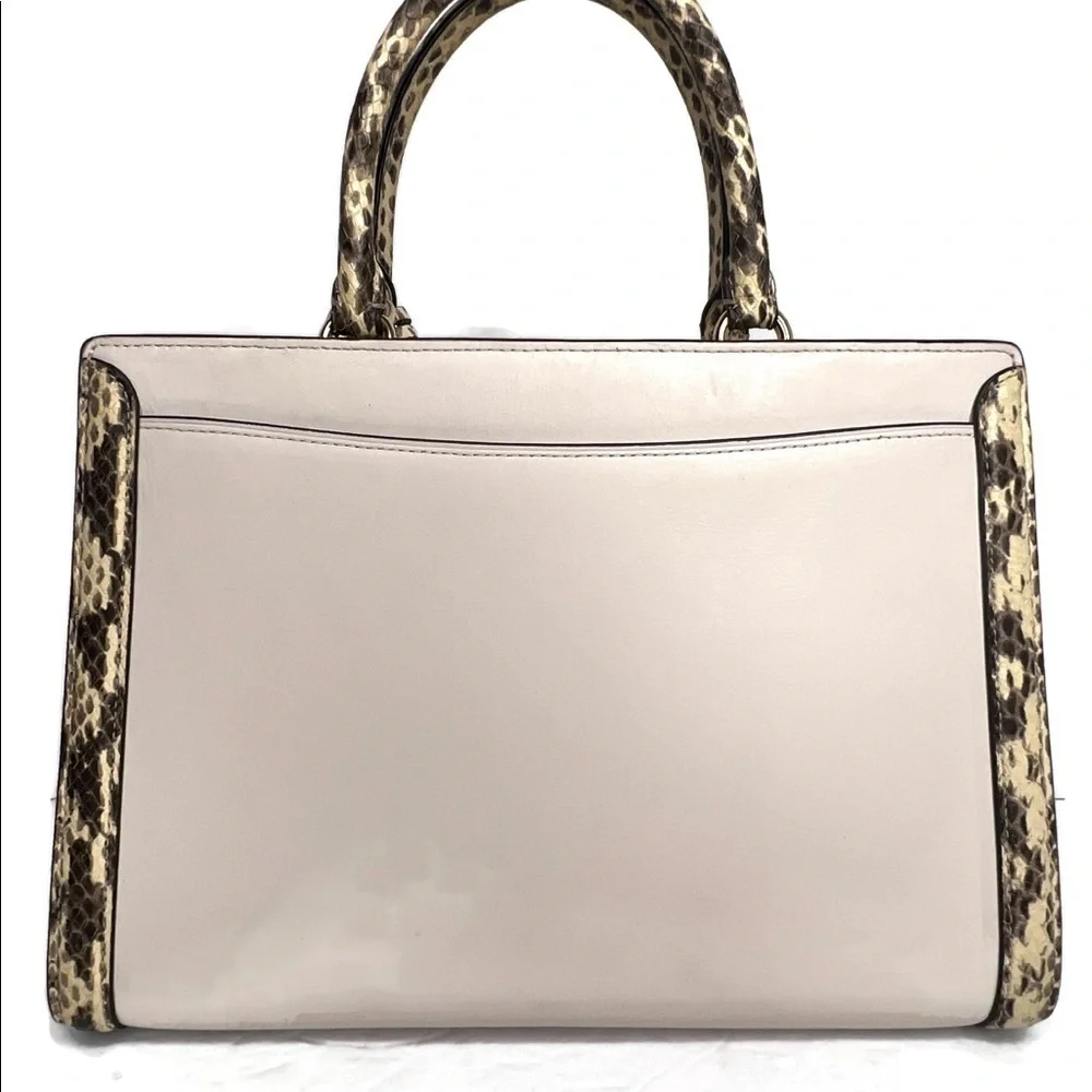 Coach Zoe Chalk Exotic Snakeskin Trim Top Handle Satchel Bag F68293 Zoe